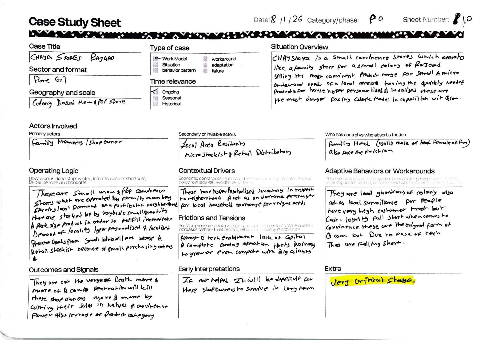Case study sheet artefact