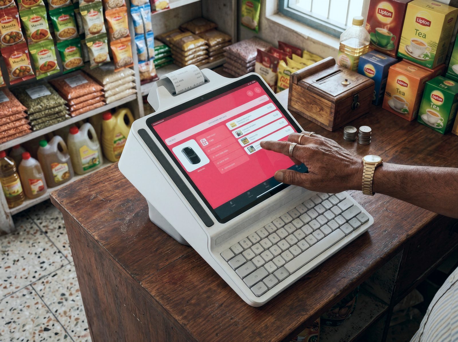 Retail Saarthi concept device at a kirana counter